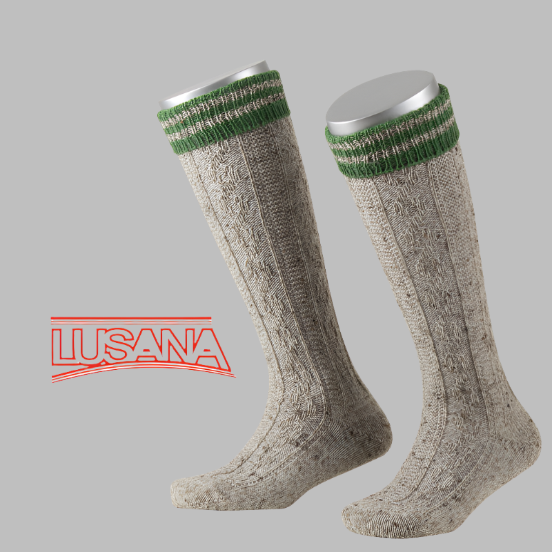 Boy's Knee Socks Loden Tweed with Stripes (mottled/emerald)