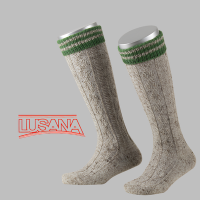 Boy's Knee Socks Loden Tweed with Stripes (mottled/emerald)