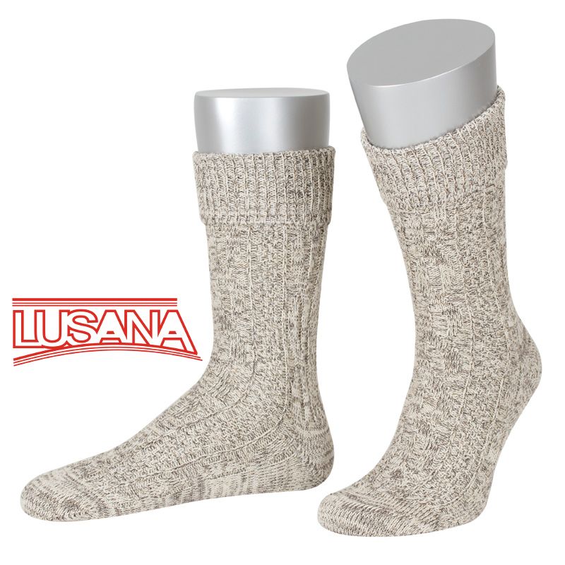 Lusana Men's Cuff Trachten Socks with Braid — Brown Melange