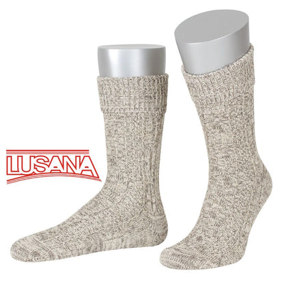 Lusana Men's Cuff Trachten Socks with Braid — Brown Melange