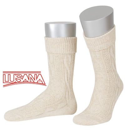 Lusana Men's Cuff Trachten Socks with Braid — Beige Mottled