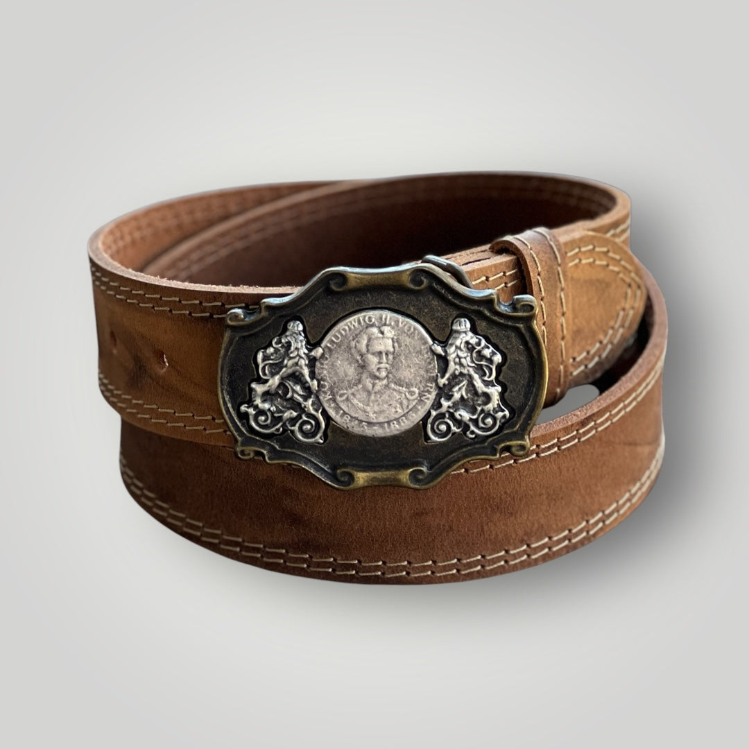Bavarian Belt "Ludwig Coin w/Lions" light brown