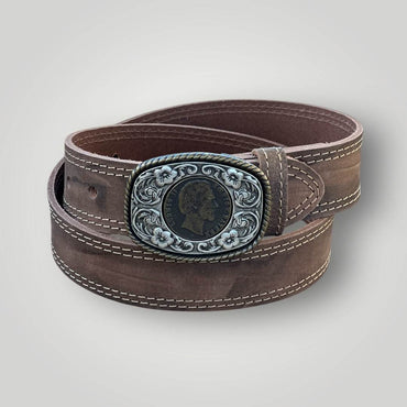 Buffalo Hide Leather Belt with King Ludwig II Coin Buckle, German Craftsmanship