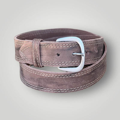Buffalo hide leather belt with classic blue jean buckle, handmade in Germany.