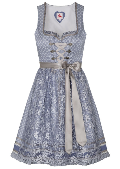 Spieth & Wensky Midi Dirndl "Amazona" 60cm, blue/grey (sizes 34)