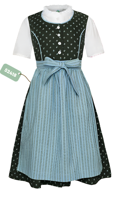 Isar Girls Dirndl "Livia" green with blue apron 3pcs.