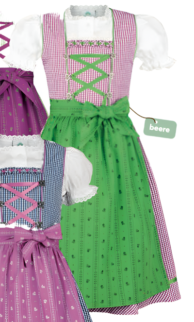 Isar Girls Dirndl "Liana" pink with green apron 3pcs.