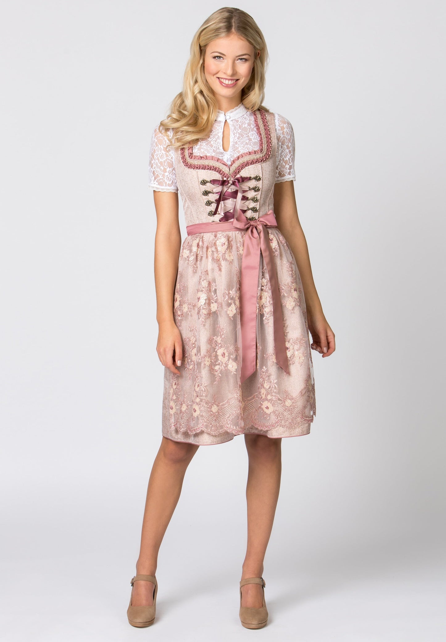 Stockerpoint Midi Dirndl 2pcs. 60cm Dirndl Alena Dusky Pink Size (30)