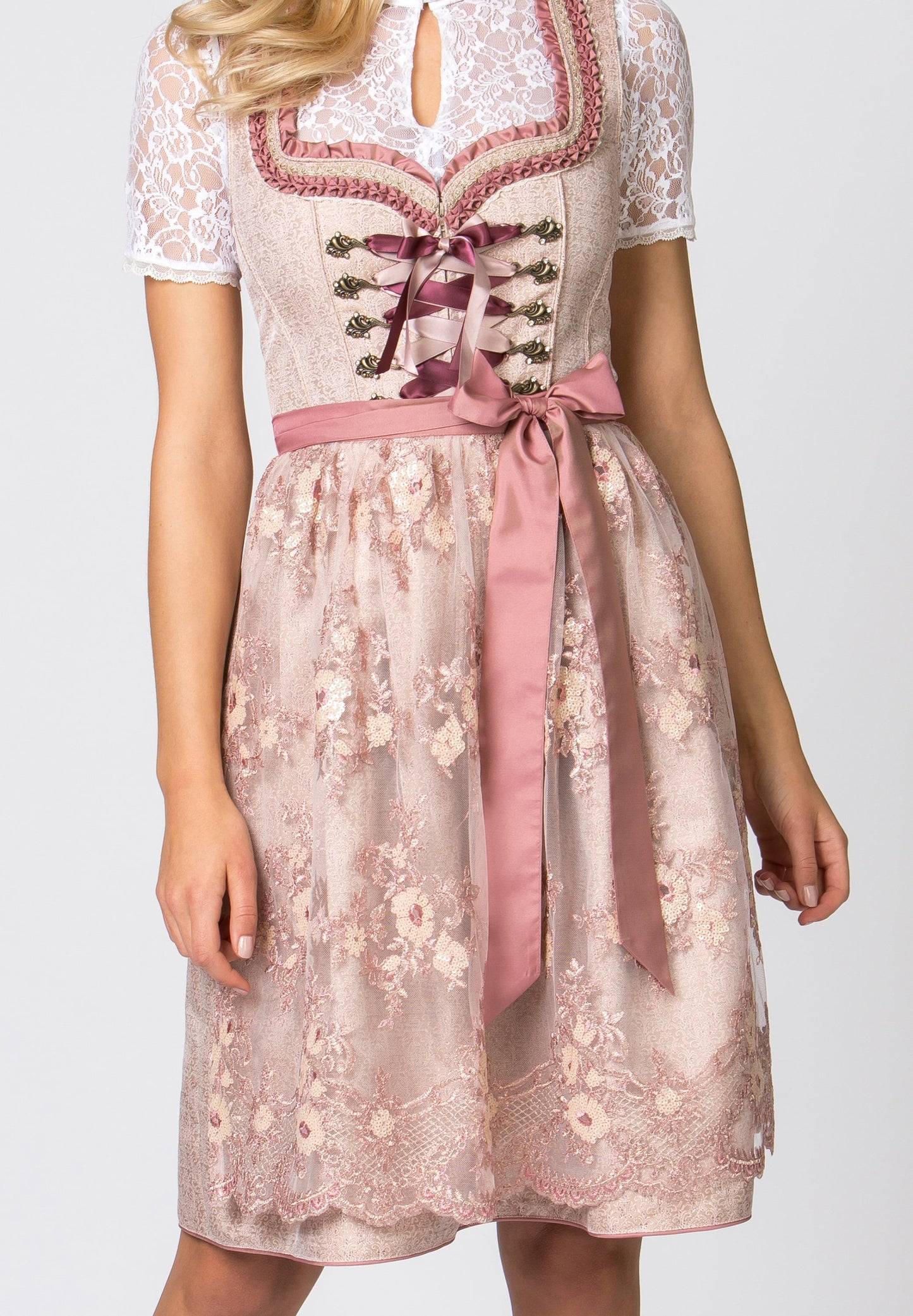 Stockerpoint Midi Dirndl 2pcs. 60cm Dirndl Alena Dusky Pink Size (30)