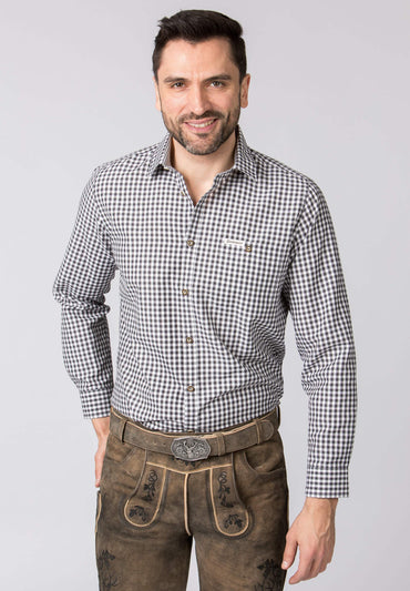 Stockerpoint Traditional Campos3 "anthracite" long sleeve shirt with horn buttons and Kent collar.