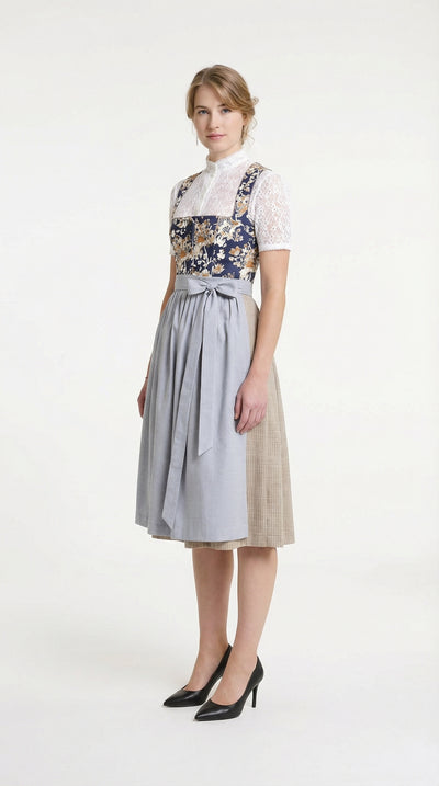 Berwin Long Dirndl 2pcs. 75cm "Kirsten" floral blue (38,40,42,46,48)