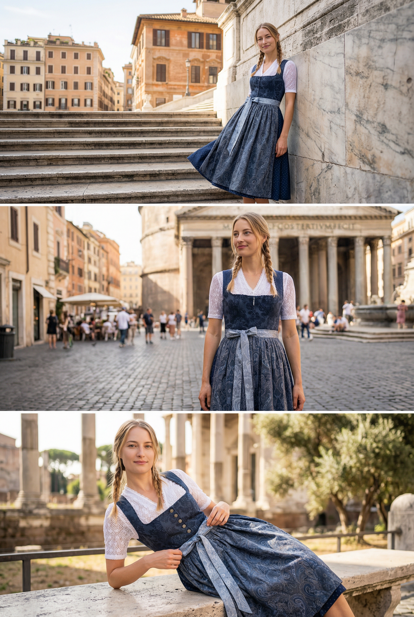 Berwin Long Dirndl 2pcs. 70cm "Doris" blue (size 36)