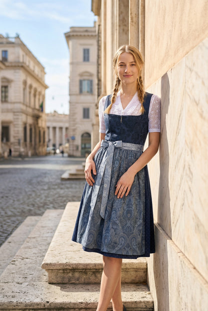 Berwin Long Dirndl 2pcs. 70cm "Doris" blue (size 36)