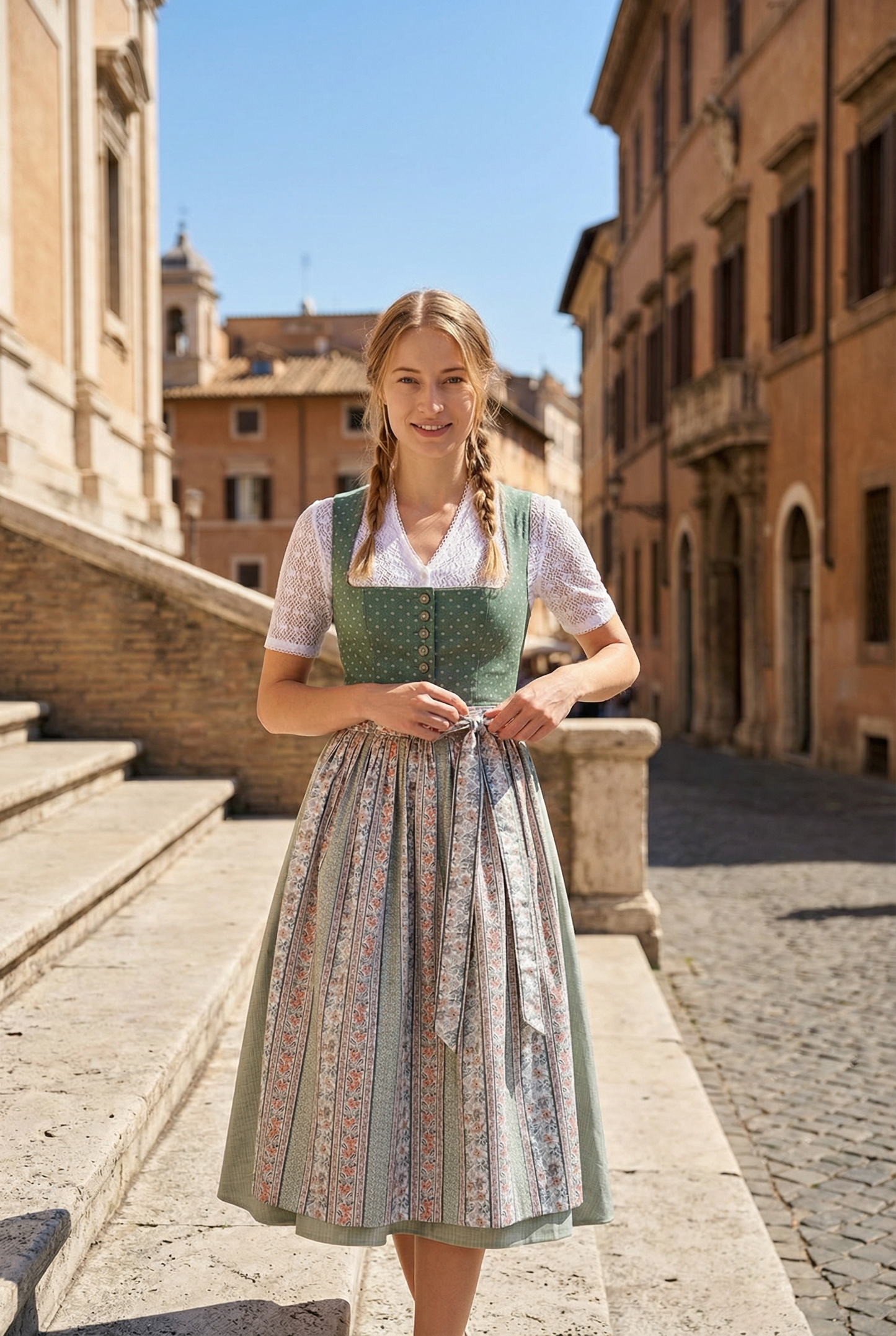 Berwin Cotton Dirndl 2pcs. 75cm "Minna" Green (sizes 32,36,38,48)