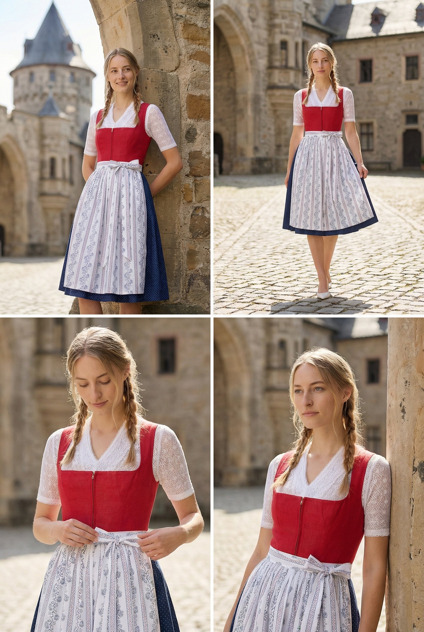 Berwin Long Dirndl 2pcs. 75cm "Alma" red