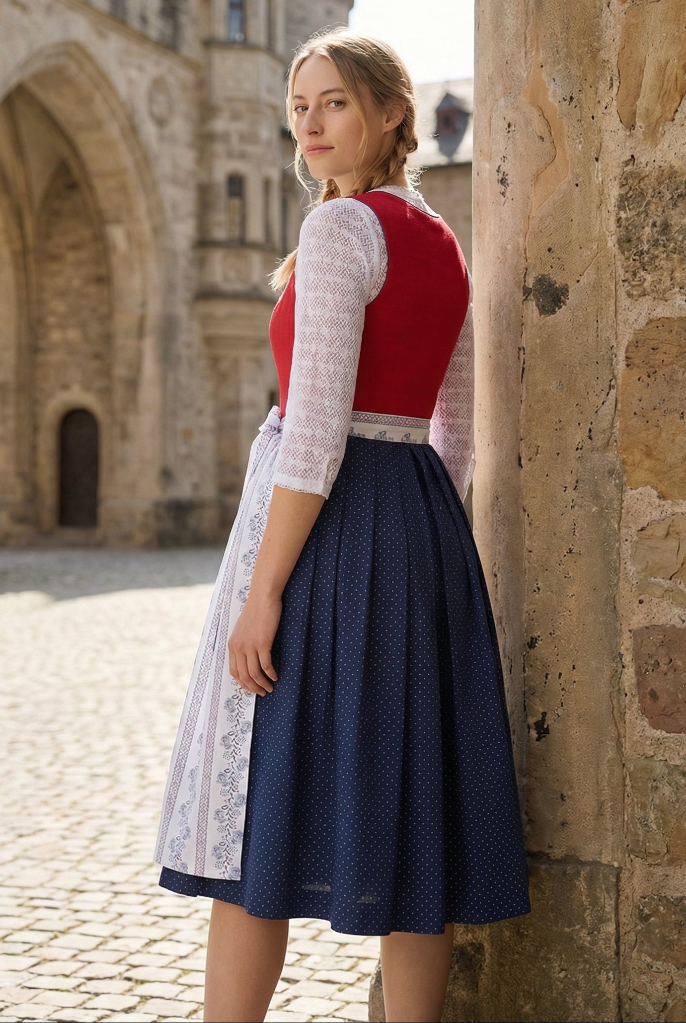 Berwin Long Dirndl 2pcs. 75cm "Alma" red