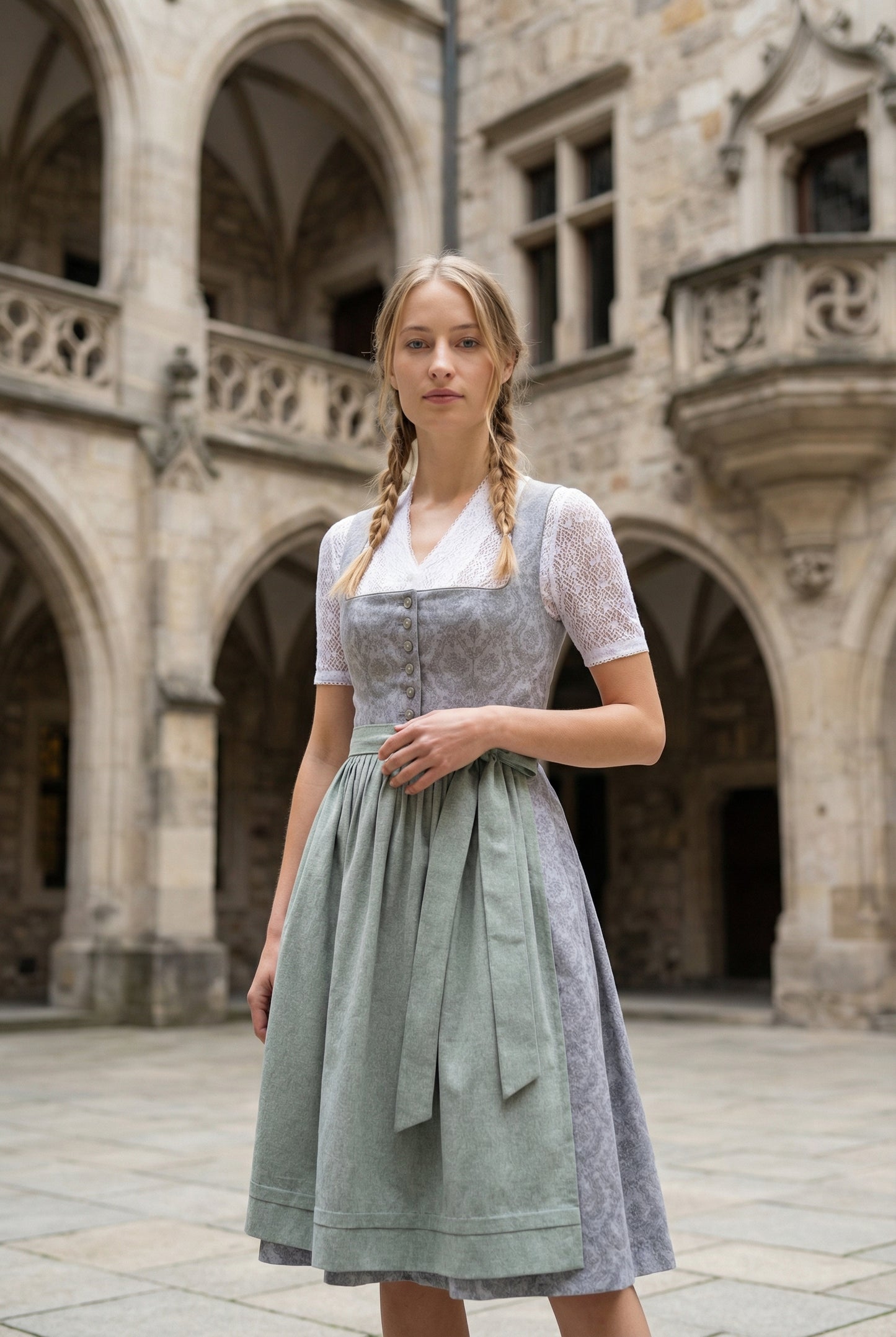 Berwin Long Dirndl 2pcs. 75cm "Christa" grey