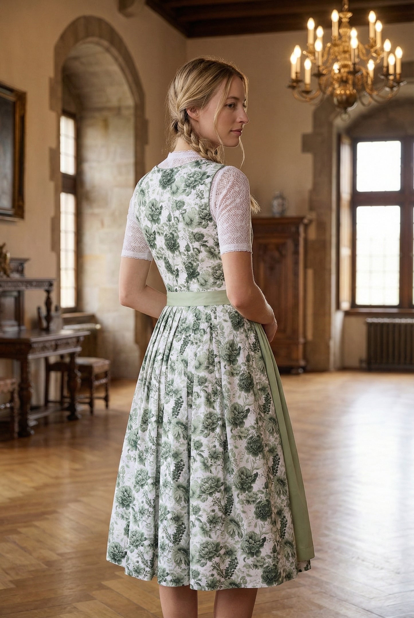 Berwin Long Dirndl 2pcs. 75cm "Blossom" green