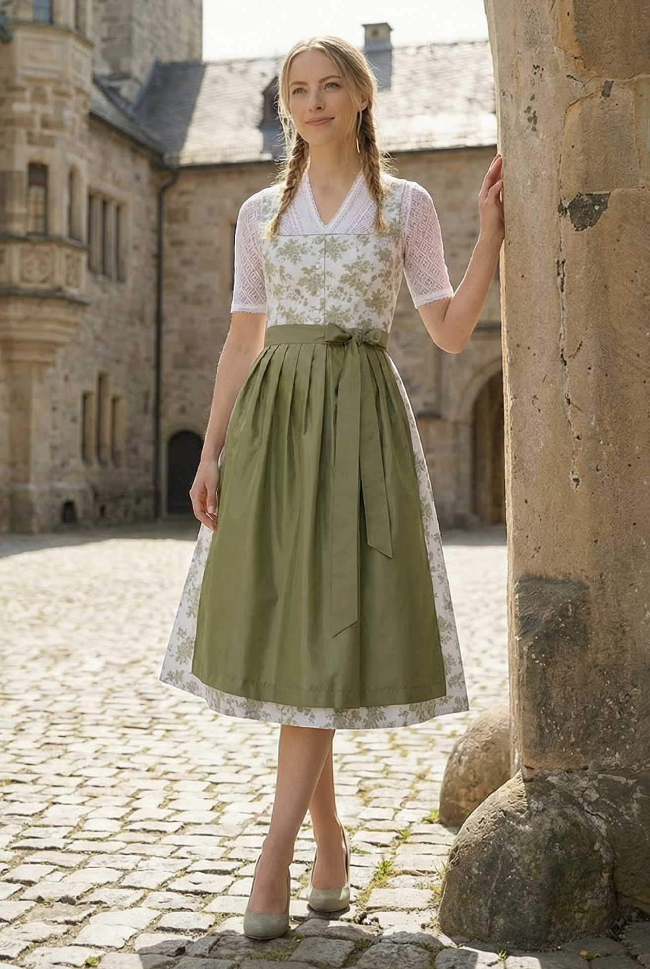 Berwin Long Dirndl 2pcs. 75cm "Petal" green