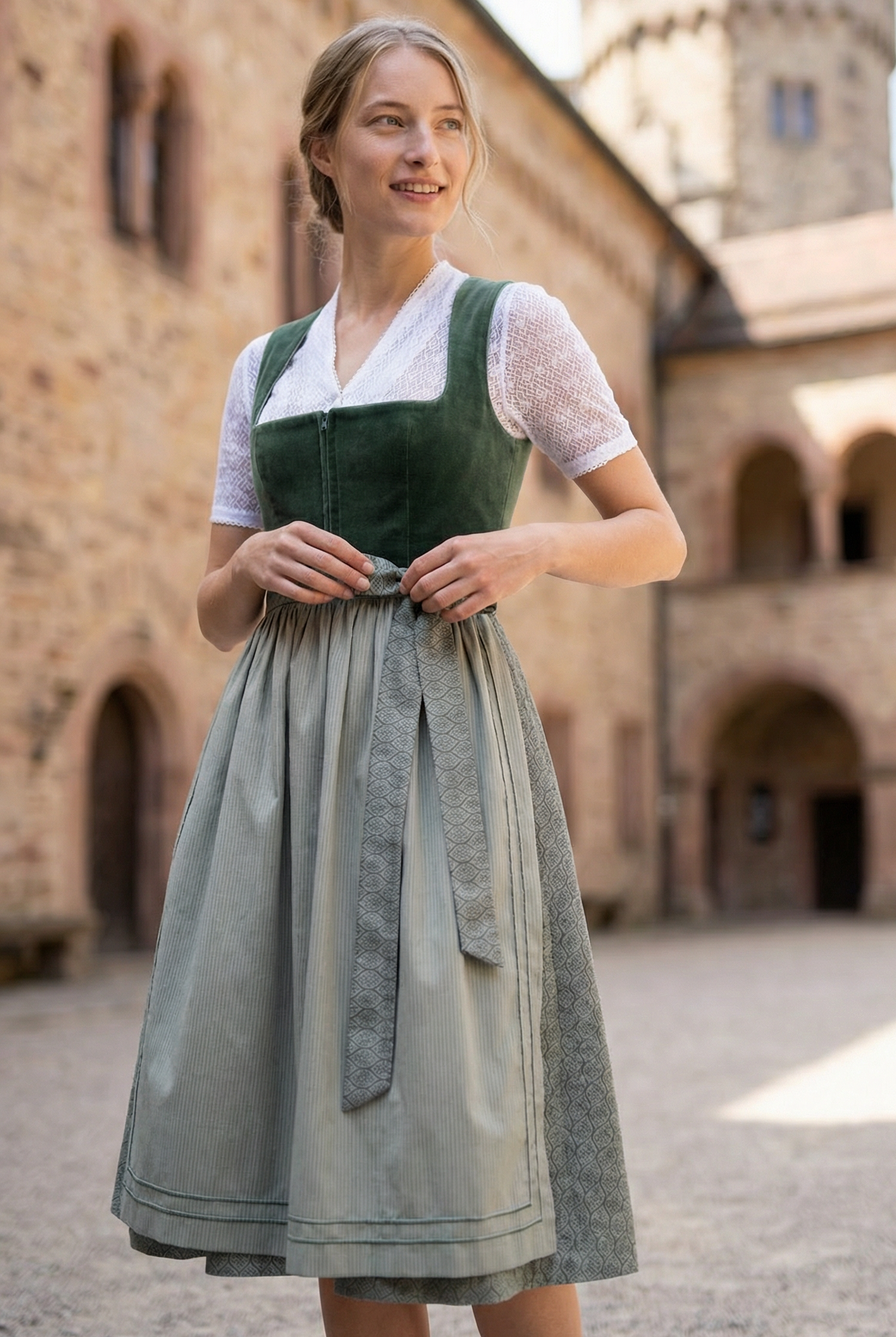 Berwin Long Dirndl 2pcs. 75cm "Janet" green (low stock)