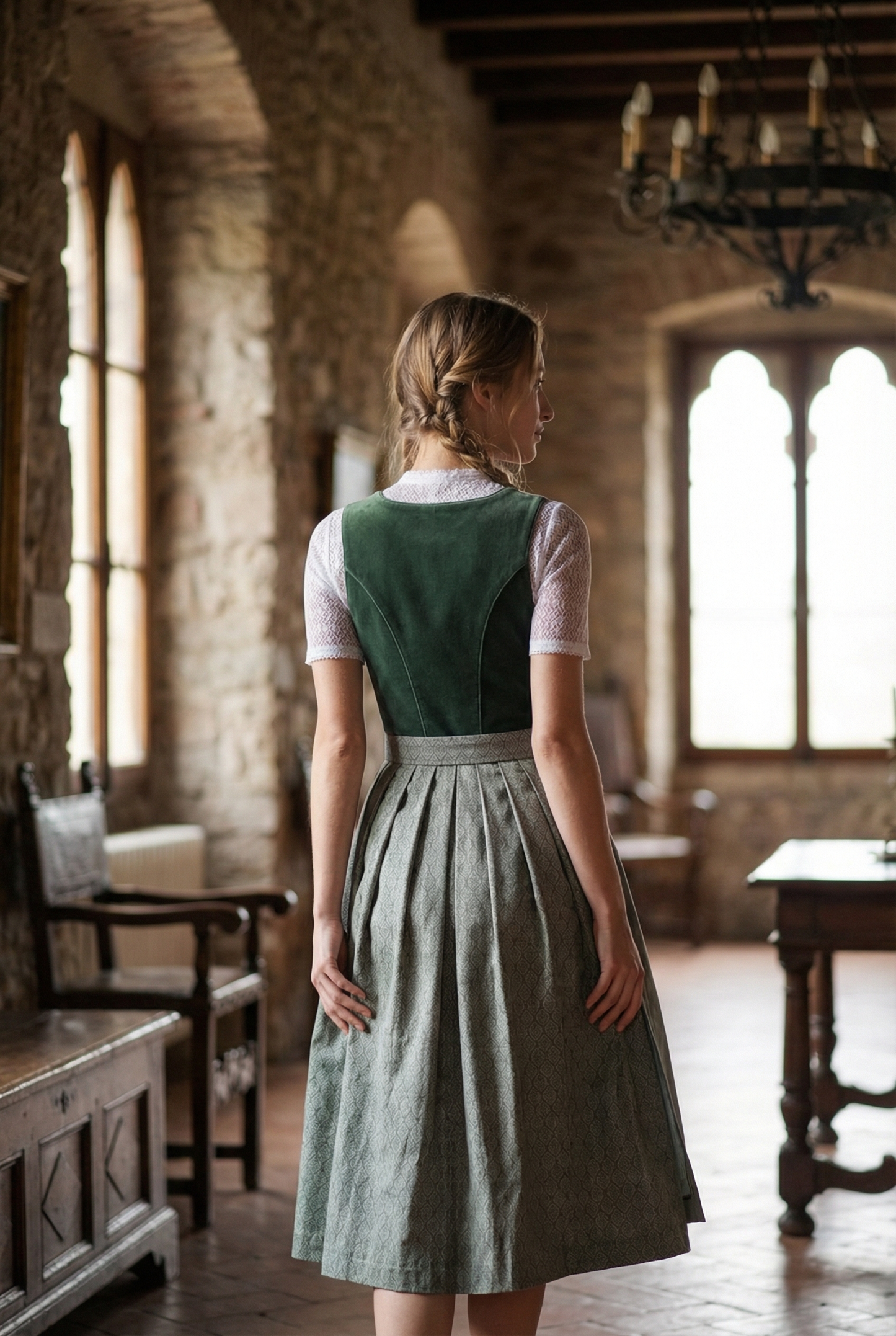 Berwin Long Dirndl 2pcs. 75cm "Janet" green (low stock)