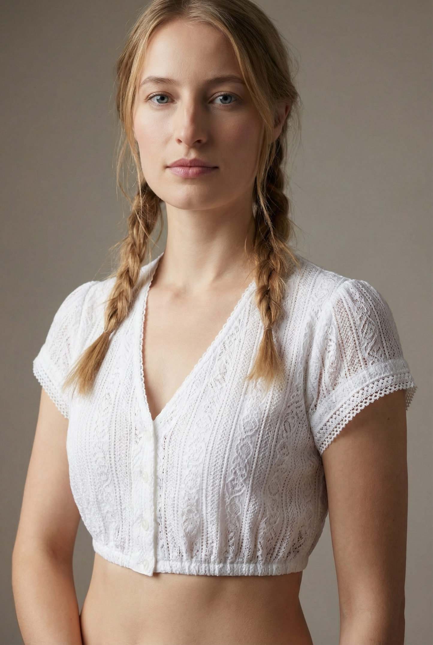 Berwin V-Neck Lace Dirndl Blouse "Greta" white