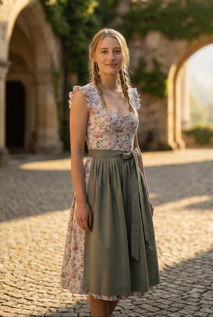 Berwin Long Dirndl 2pcs. 75cm "Laura" pink/green