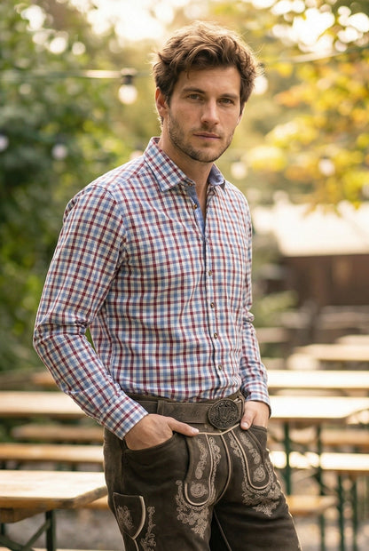 Gipfelstürmer Men Long Sleeve Slim Fit Shirt "Oswald" red/blue