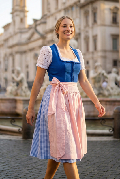 Midi Dirndl 2pcs. 60cm "Lyvia" blue (sizes 38-44 in USA stock)