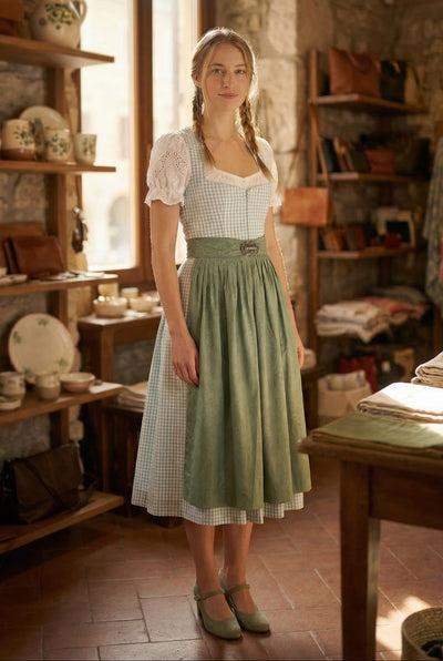 Berwin Long Dirndl 2pcs. 75cm "Terresa" blue/green