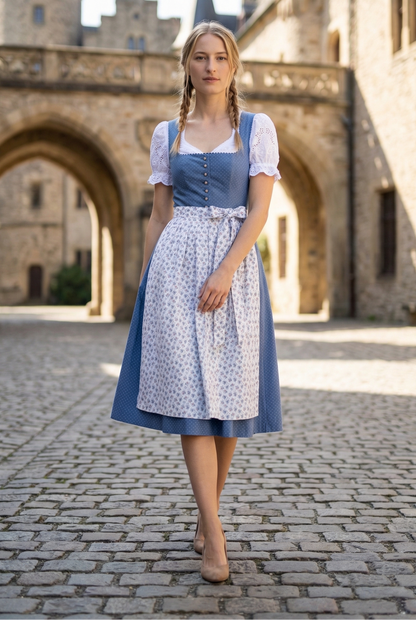 Berwin Long Dirndl 2pcs. 75cm "Sarah" blue