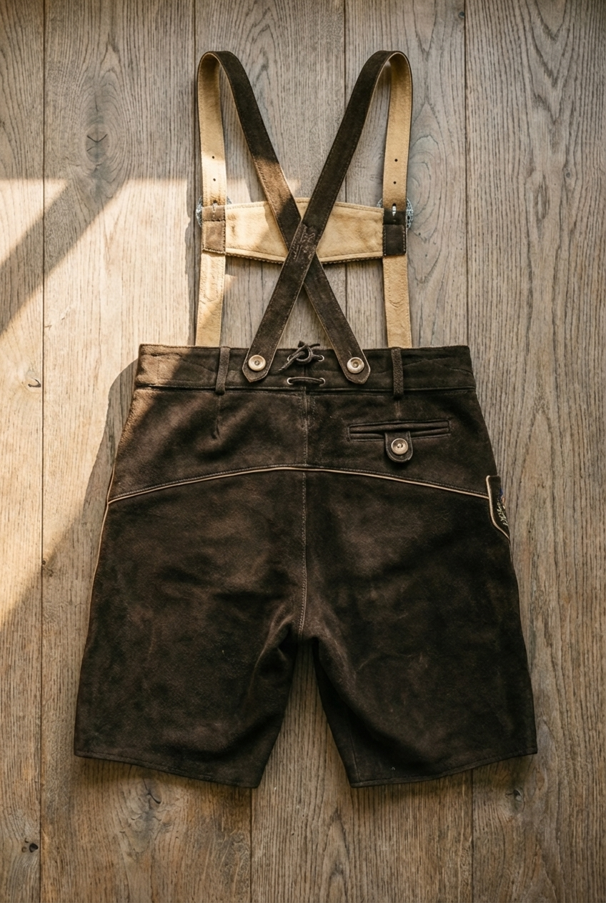 Men's Lederhosen "Vogtland3" H-Straps Dark Brown