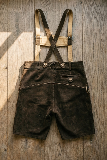 Men's Lederhosen "Vogtland3" H-Straps Dark Brown