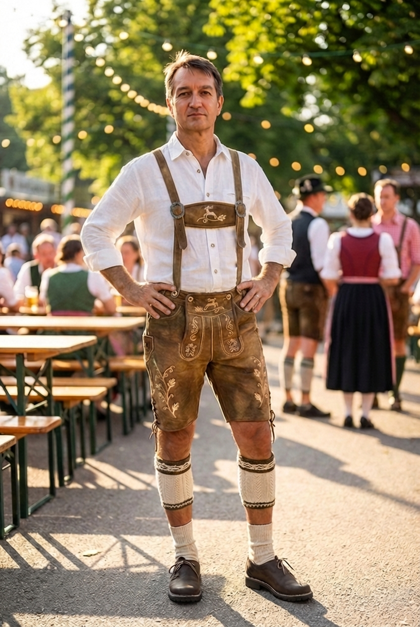 Men's Lederhosen "Vogtland3" H-Straps Brown
