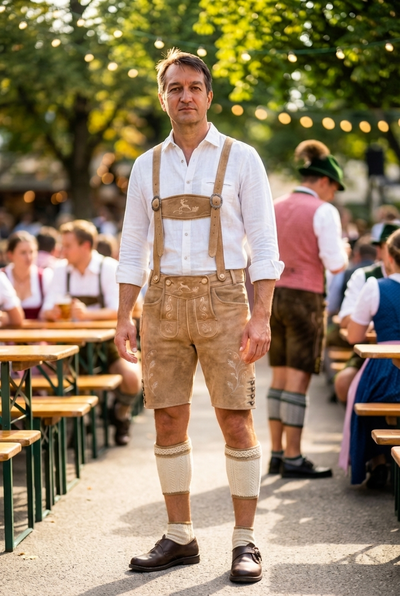 Men's Lederhosen "Vogtland3" H-Straps Light Brown
