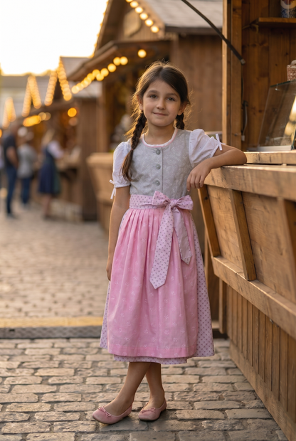 Barwolf Girls Dirndl 3 pcs. "Greta" grey/pink (98-158)