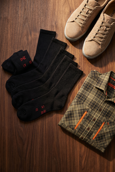 The Work Three — Black Cotton Crew Sock, Pack of 3 Made in Germany