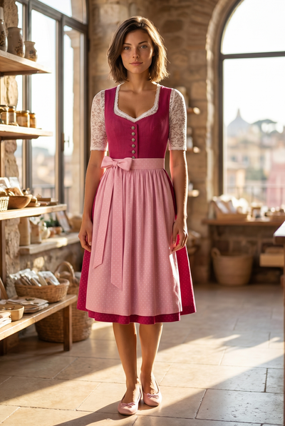 Berwin Long Dirndl 2pcs. 75cm 'Liesl' pink