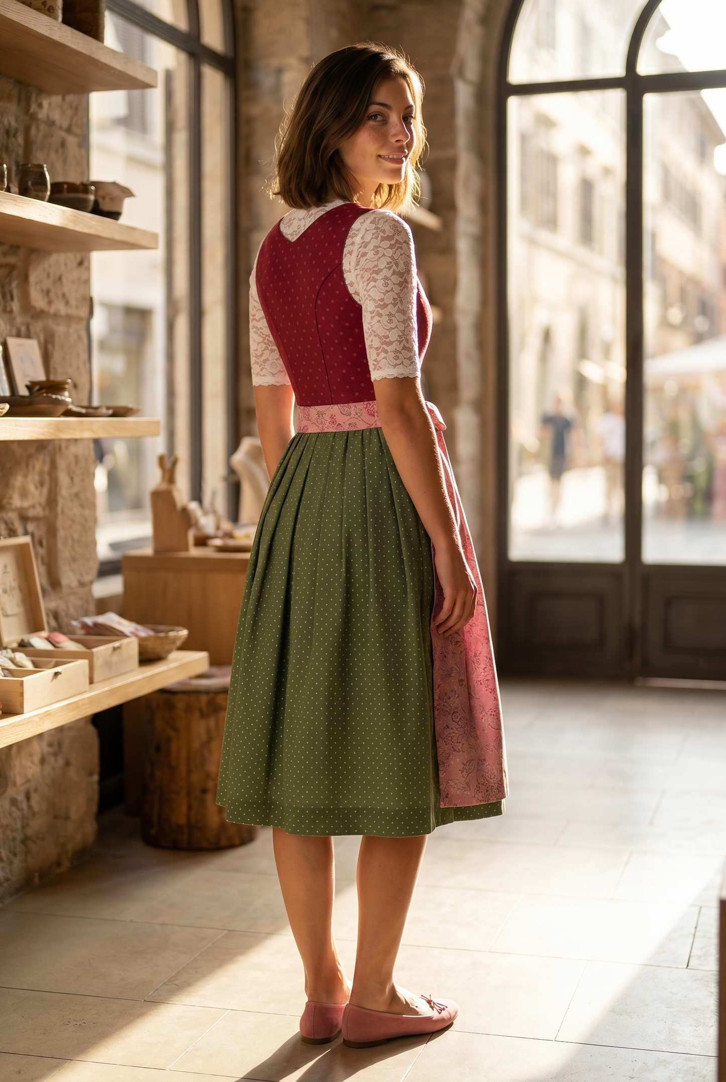 Berwin Long Dirndl 2pcs. 75cm 'Heidi' burgundy