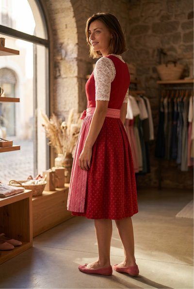 Berwin Long Dirndl 2pcs. 75cm 'Rosa' red