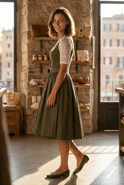 Berwin Long Dirndl 2pcs. 75cm 'Elke' olive