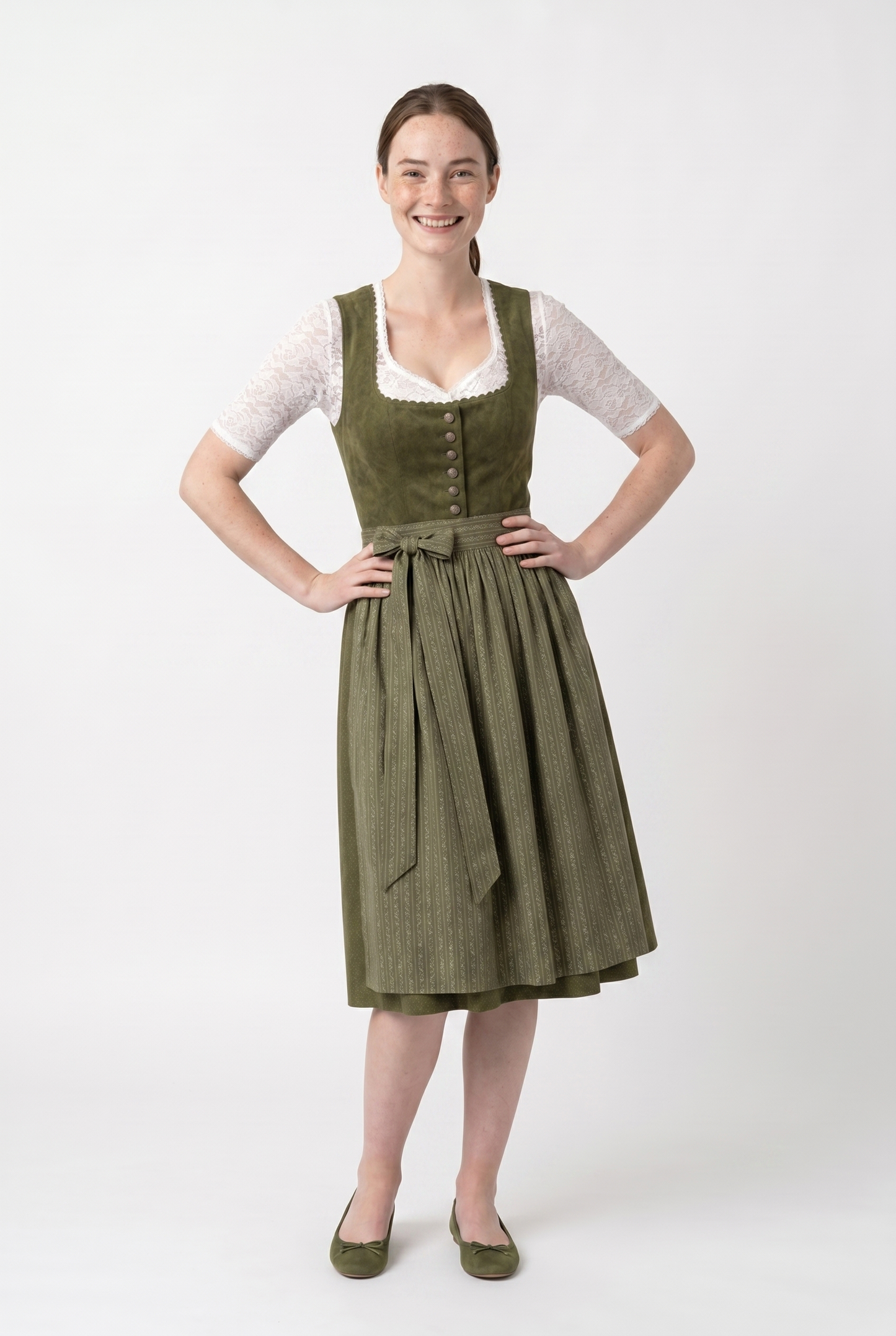 Berwin Long Dirndl 2pcs. 75cm 'Elke' olive