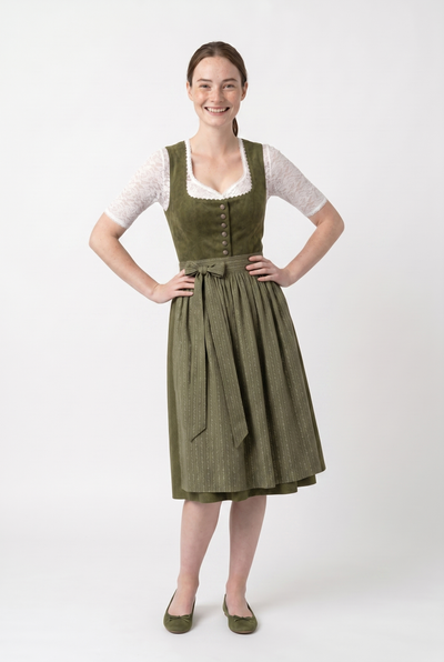 Berwin Long Dirndl 2pcs. 75cm 'Elke' olive