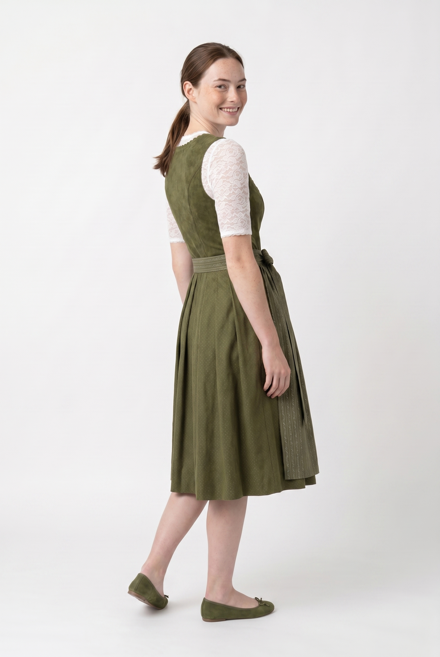 Berwin Long Dirndl 2pcs. 75cm 'Elke' olive