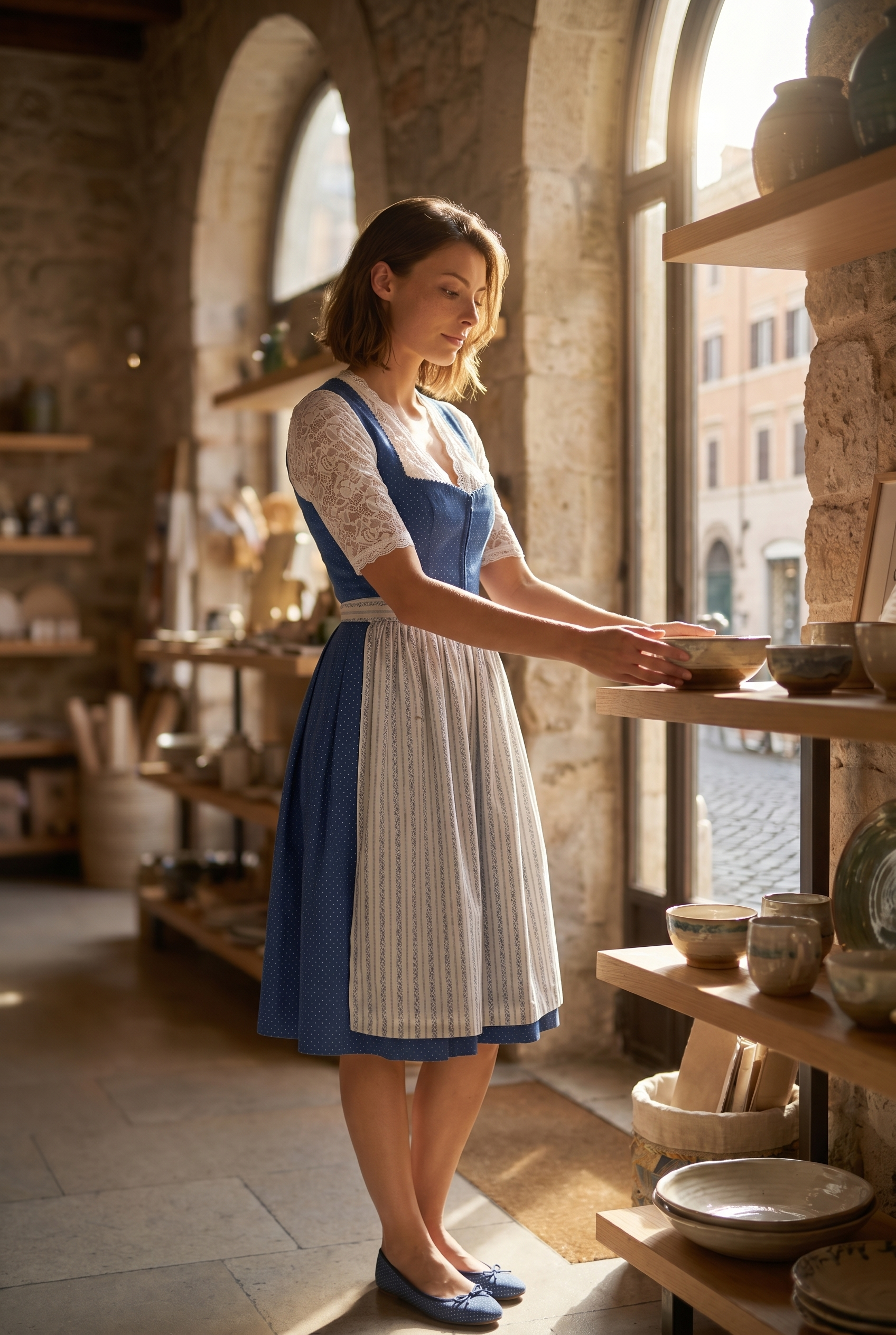 Berwin Midi Dirndl 2pcs. 60cm Clara blue/white