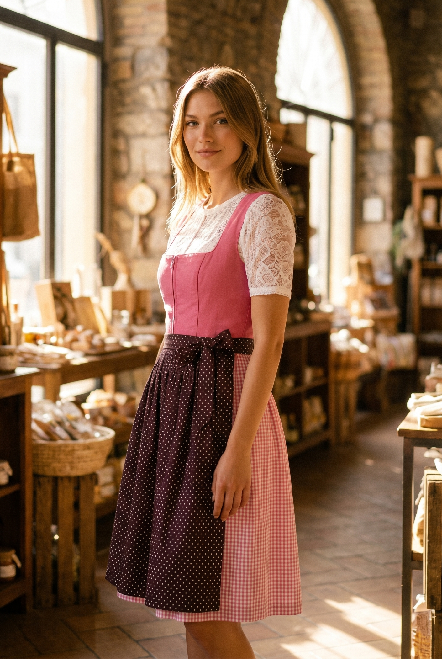 Midi Dirndl 2pcs. 60cm "Lyvia" berry (sizes 38-44 in USA stock)