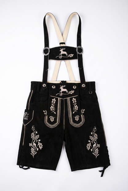 Men's Lederhosen "Vogtland" H-Straps Black