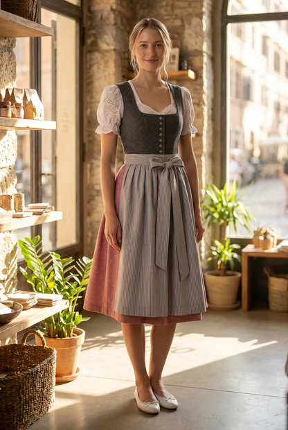 Berwin Long Dirndl 2pcs. 75cm 'Marlene' anthracite