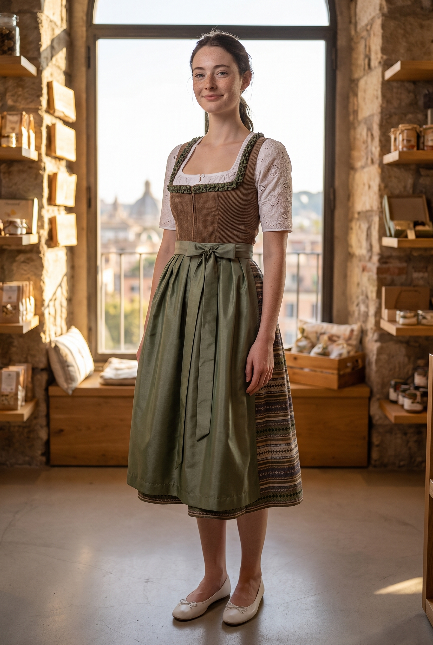 Berwin Thea Long Dirndl, Olive — 75cm 2pc Set