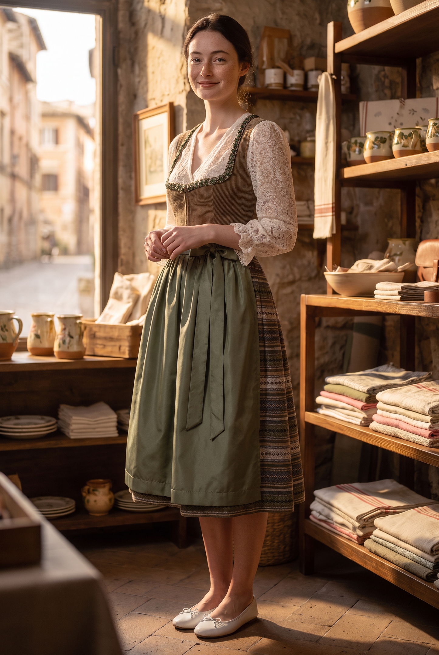 Berwin Thea Long Dirndl, Olive — 75cm 2pc Set